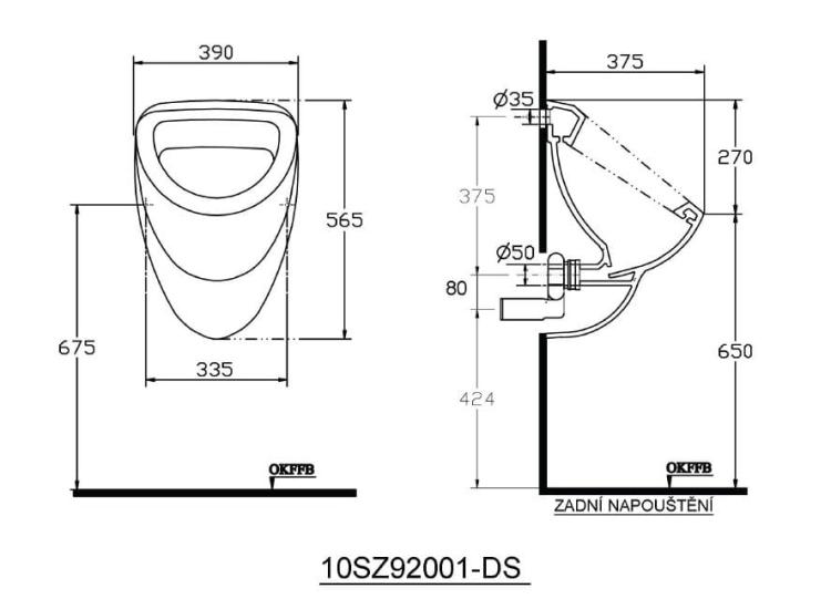 DYNASTY Pisuar ceramiczny 58x39 cm 10SZ92001-DS rysunek techniczny