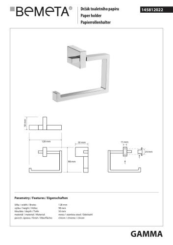 GAMMA Wieszak na papier toaletowy 145812022 - rysunek techniczny
