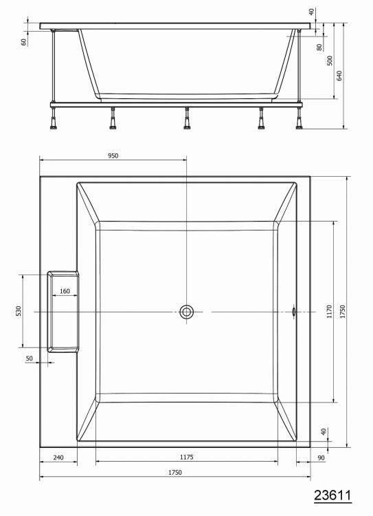 CAME Wanna akrylowa kwadratowa 175x175 cm 23611 rysunek techniczny