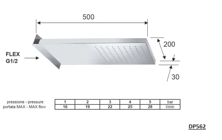 Deszczownia prostokątna ścienna, stal nierdzewna 50x20 cm DP562