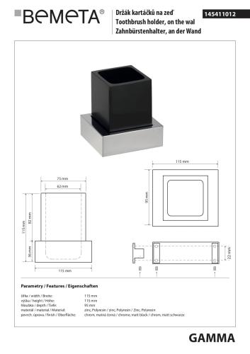 GAMMA Kubek z uchwytem czarny 145411012 -rysunek techniczny