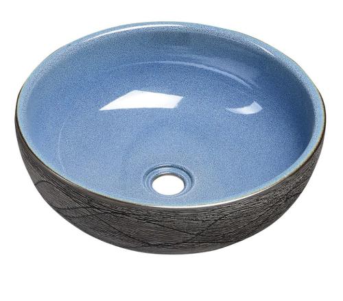 PRIORI Umywalka ceramiczna nablatowa, okrągła 41x15 cm, niebiesko-szara PI020