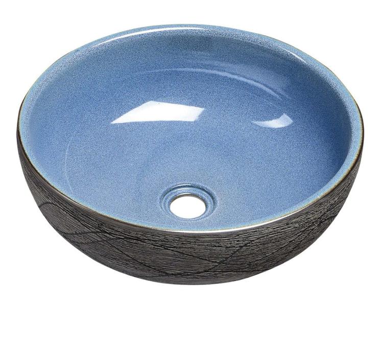 PRIORI Umywalka ceramiczna nablatowa, okrągła 41x15 cm, niebiesko-szara PI020