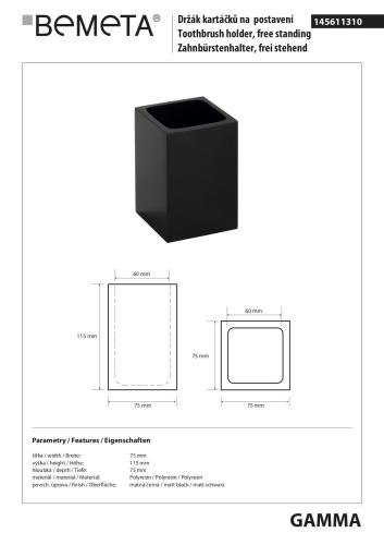 GAMMA Kubek stojący czarny 145611310 - rysunek techniczny