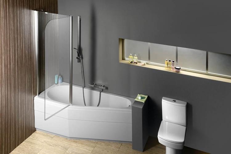 TIGRA Wanna akrylowa asymetryczna 150x75 cm (lewa) 72928 aranżacja z WC