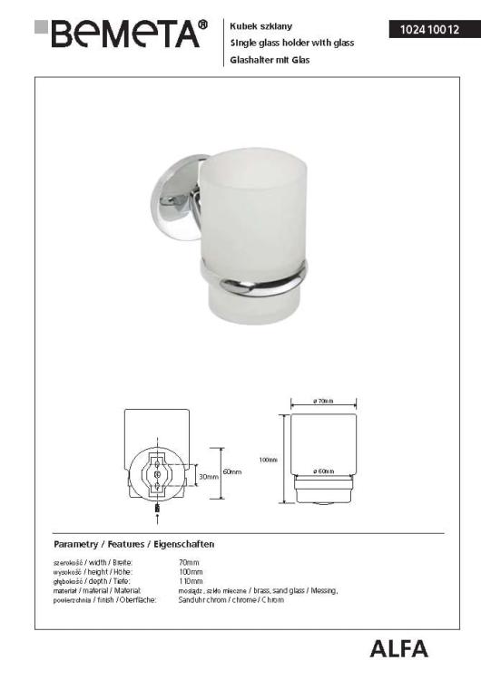 ALFA Kubek szklany 102410012, karta produktu