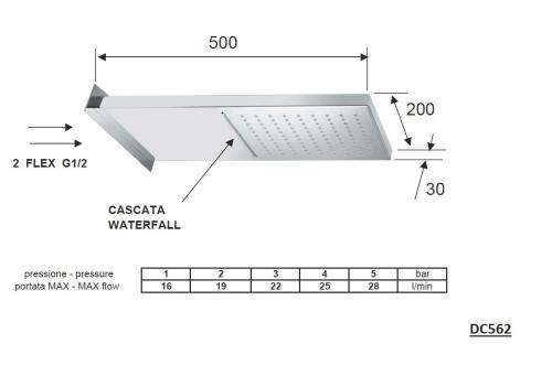 Deszczownia prostokątna ścienna z kaskadą, stal nierdzewna 50x20 cm DC562