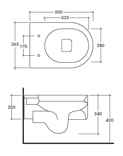 FLO Miska WC podwieszana 311501 rysunek techniczny