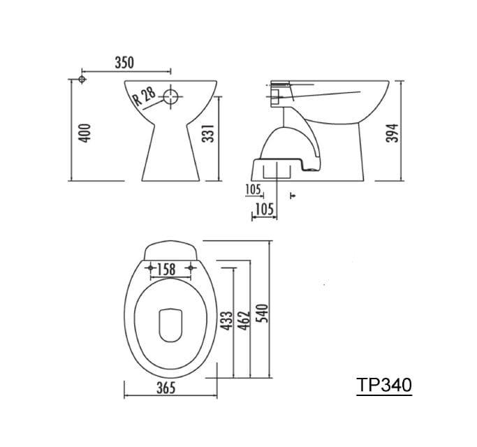 Miska WC odpływ pionowy TP340 rysunek techniczny