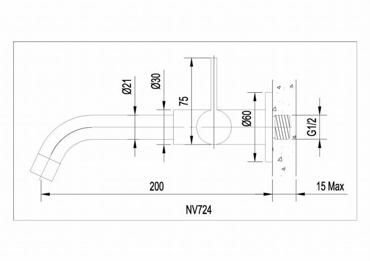 TORI Zawór ścienny 1/2" chrom połysk NV724 wymiary