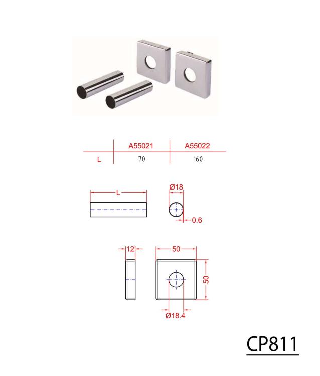 Rozeta maskująca kwadratowa, chrom CP811 - rysunek techniczny