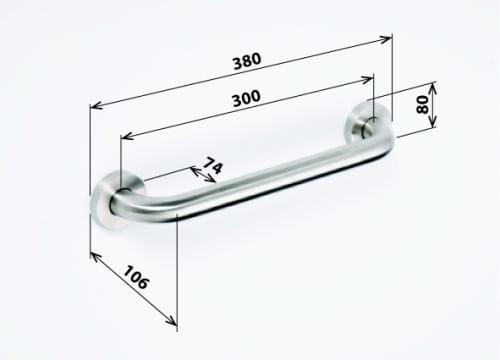 Poręcz łazienkowa prosta 30 cm stal nierdzewna szczotkowana 301100302, wymiary