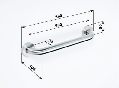 Poręcz łazienkowa prosta 50 cm stal nierdzewna szczotkowana 301100502, wymiary