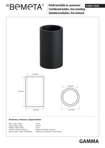 GAMMA Kubek stojący czarny 145611320  - rysunek techniczny