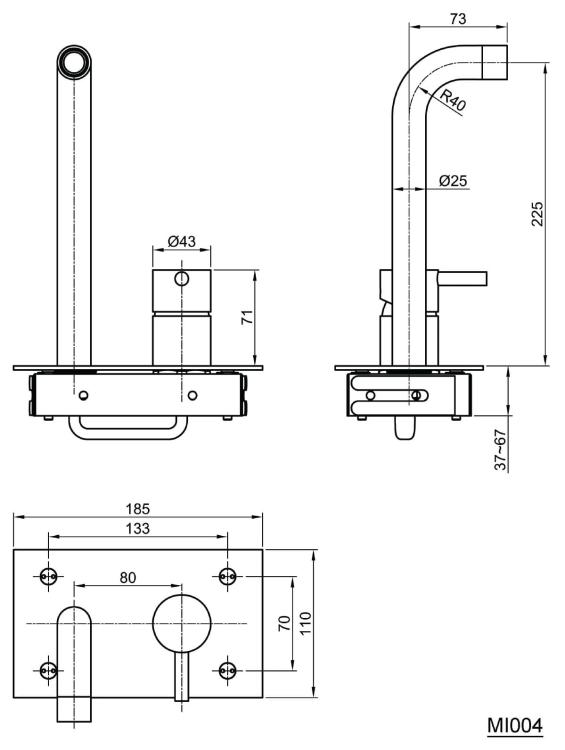 MINIMAL Podtynkowa bateria umywalkowa stal nierdzewna MI004