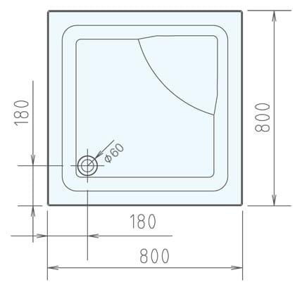 VISLA Brodzik akrylowy kwadratowy wysoki 80x80 cm 50111 rysunek techniczny