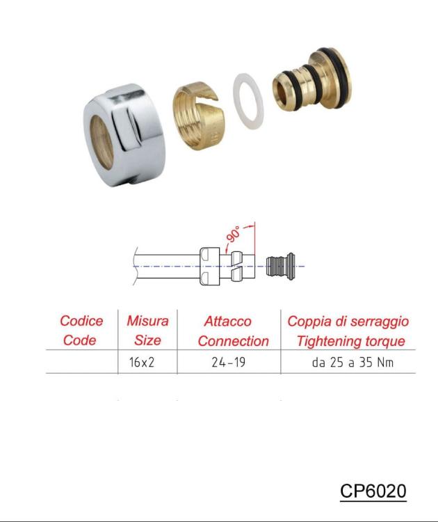 Złączka zaworu grzejnikowego do Alupex-u, chrom CP6020 - rysunek