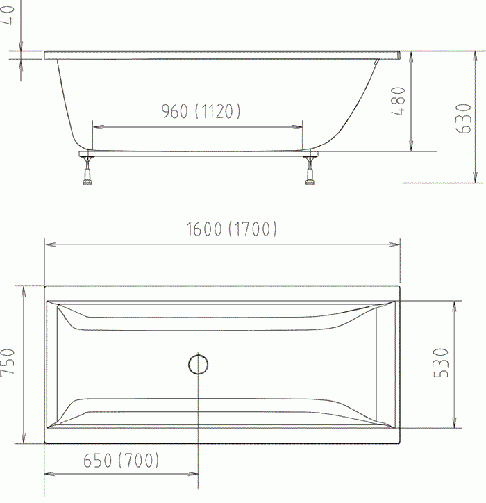 CLEO Wanna akrylowa prostokątna 180x80 cm 95611 rysunek techniczny