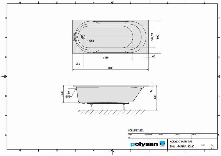 SATINA Wanna akrylowa prostokątna 180x80 cm 30111 - karta produktu