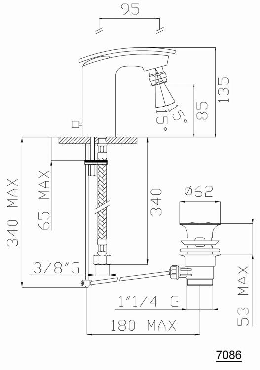 FLO Bateria bidetowa stojąca, chrom połysk 7086, wymiary